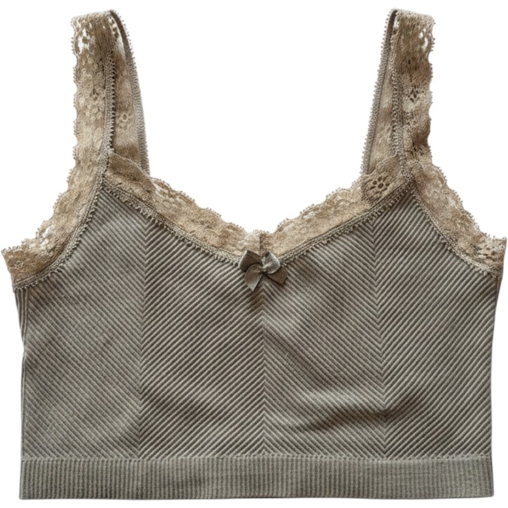 Lace Trim Bralette Womens XS Ribbed Stretch Earthy Boho Fairy Summer Festival